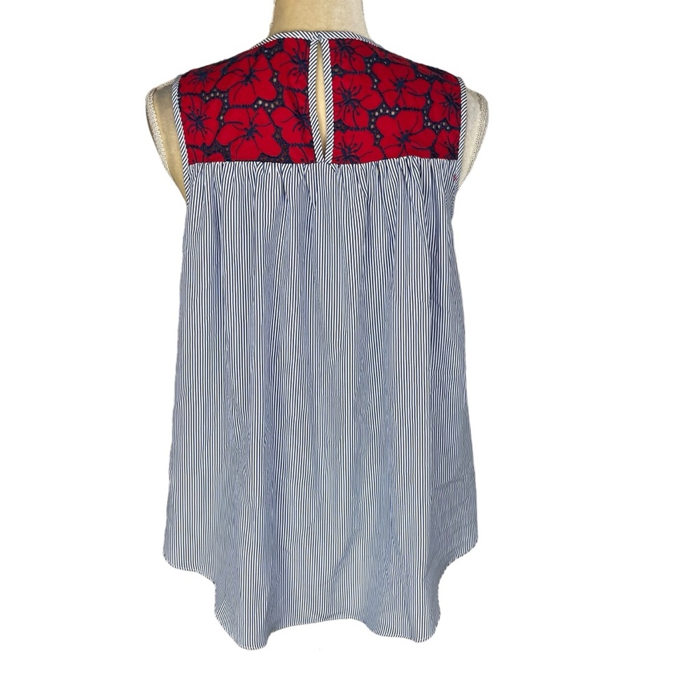 English Factory Blouse Blue White Pinstripe Poppy Lace Embroidered Size Small - Picture 5 of 12